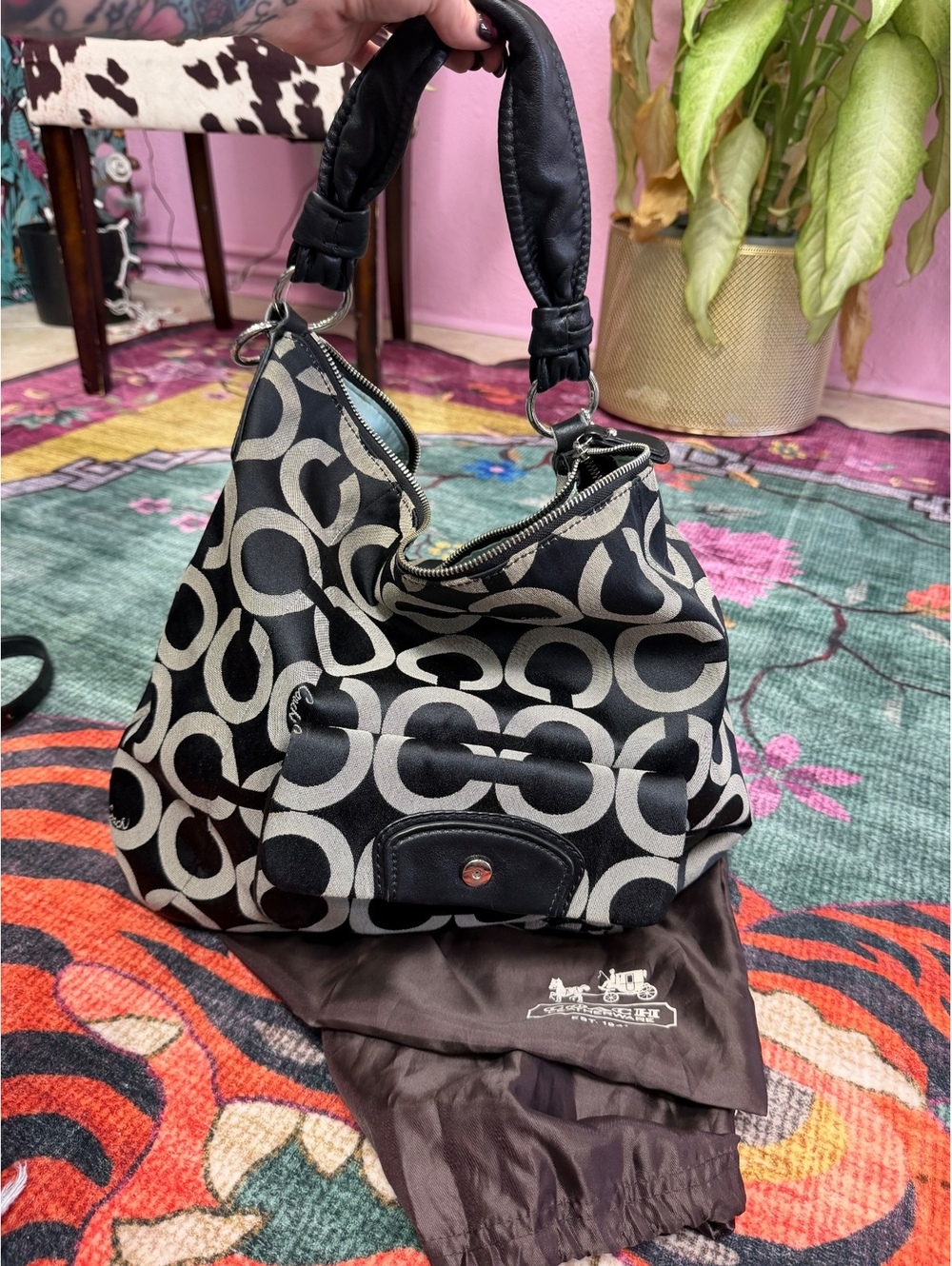 Coach 14781 Signature Canvas Shoulder Bag black silver